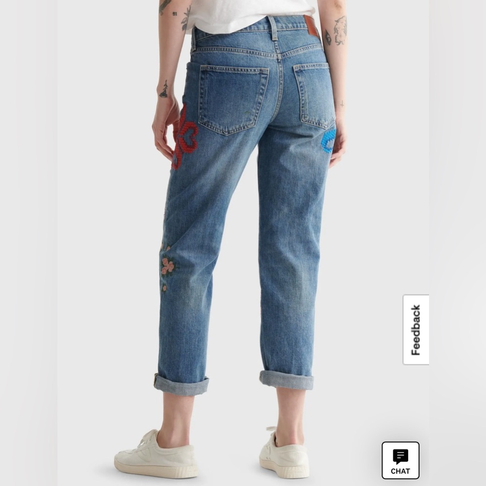Lucky Brand mid-rise boy jeans with hearts flowers embroidery Valentines 6/28 - Picture 5 of 14